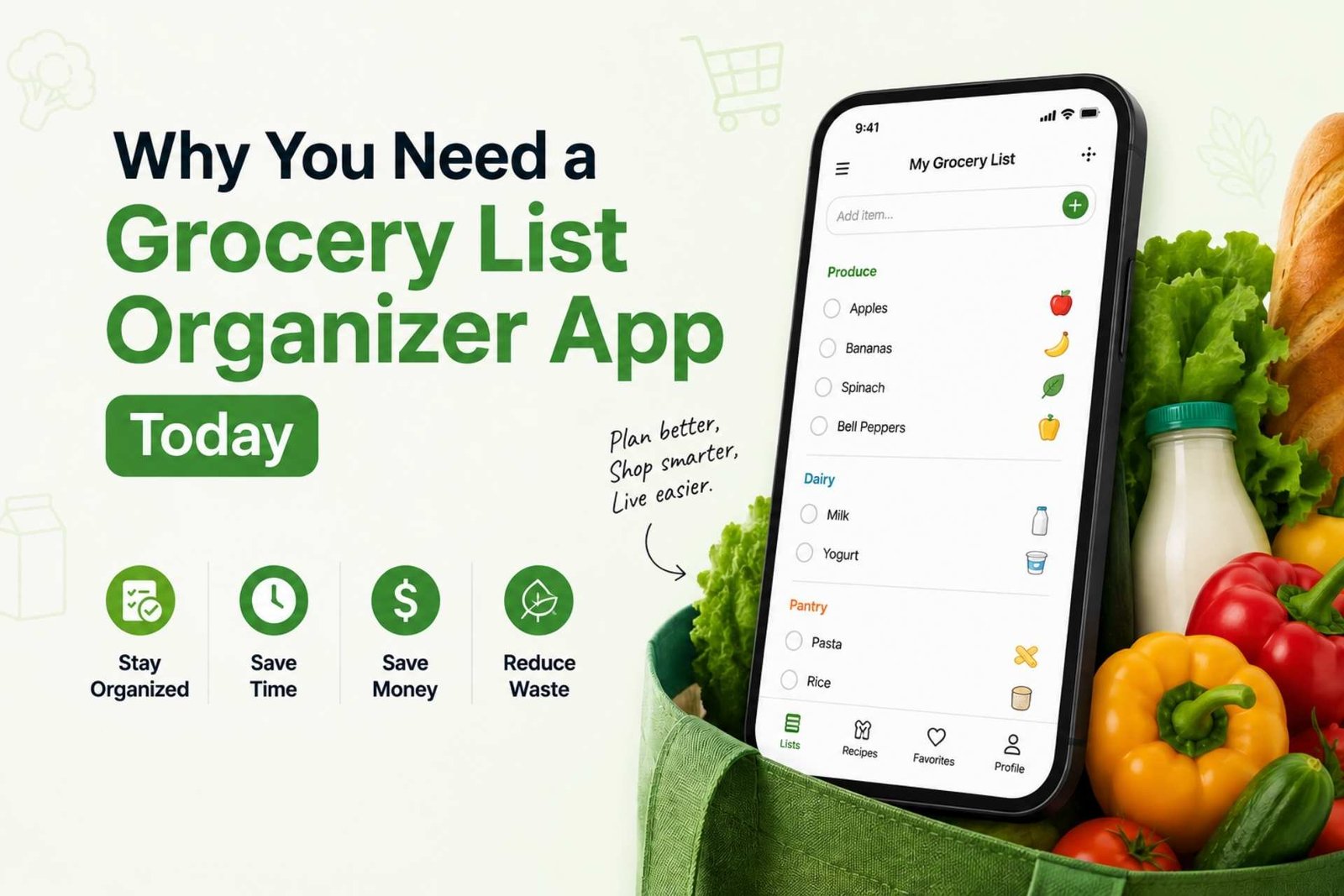 Family using the Smart Grocery List organizer app for shared shopping