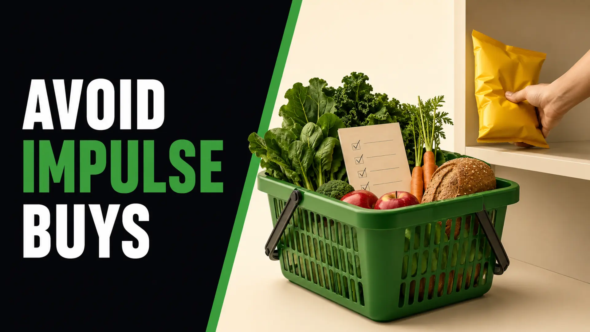Avoid impulse buys when shopping hungry with a grocery list and healthy basket