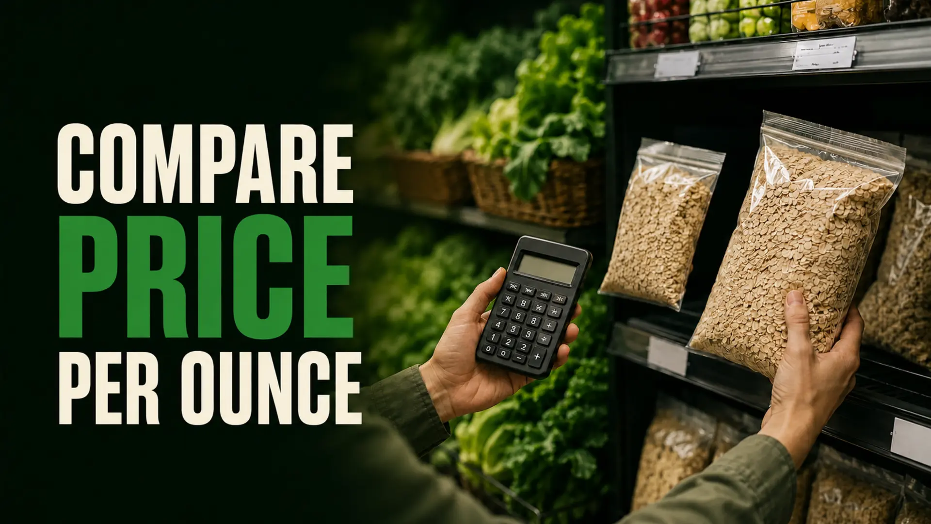 Compare price per ounce using a calculator and two different grocery package sizes