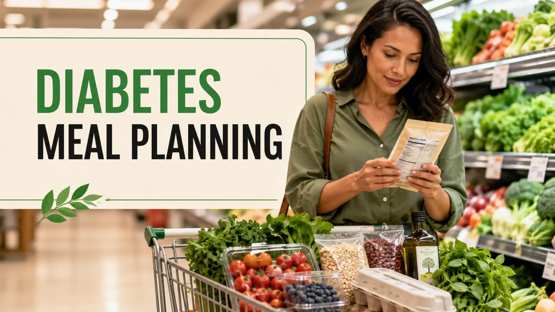 Shopper comparing a nutrition label for practical diabetes meal planning