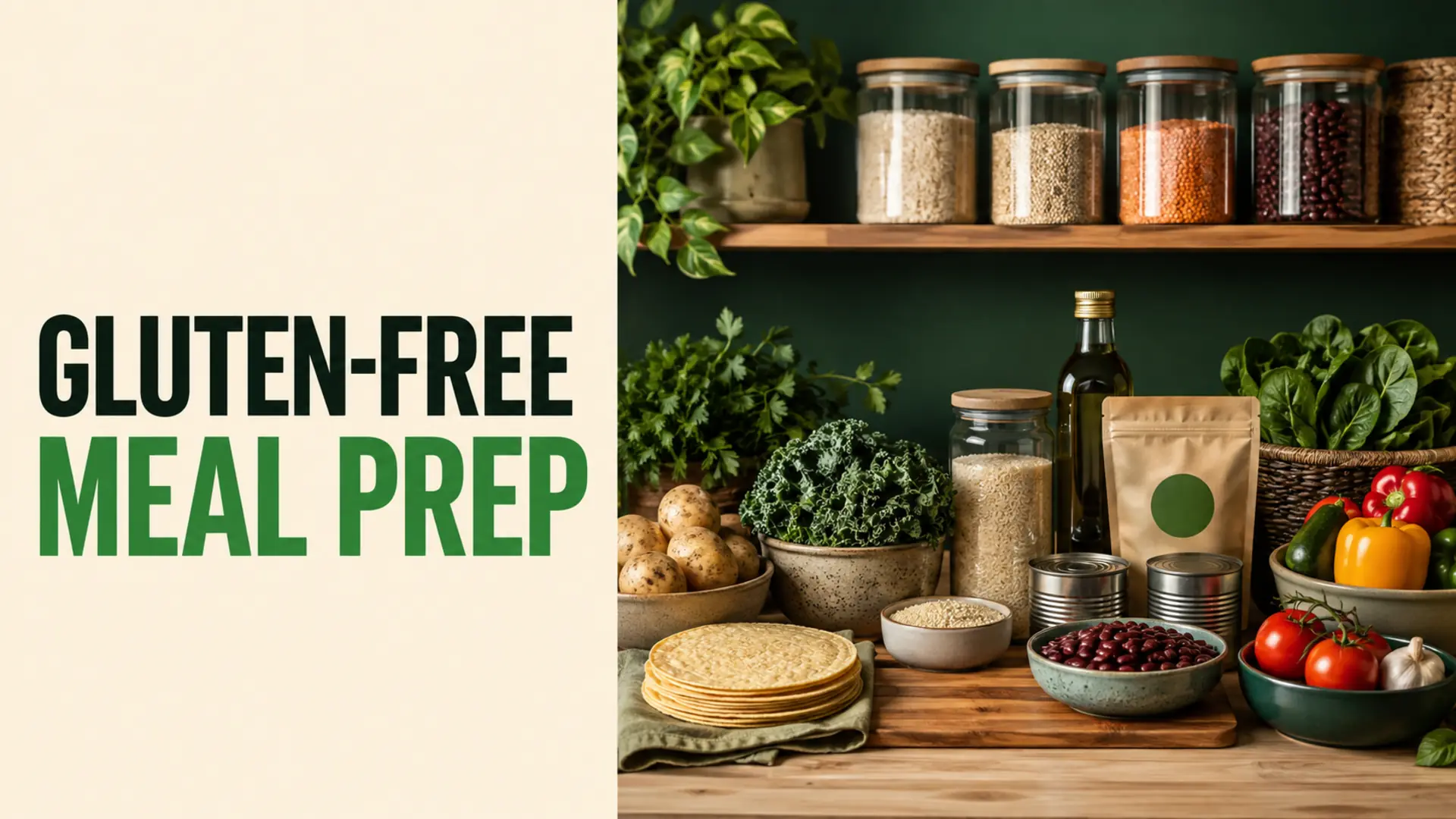 Rice, quinoa, beans, potatoes and vegetables organized for gluten-free meal prep