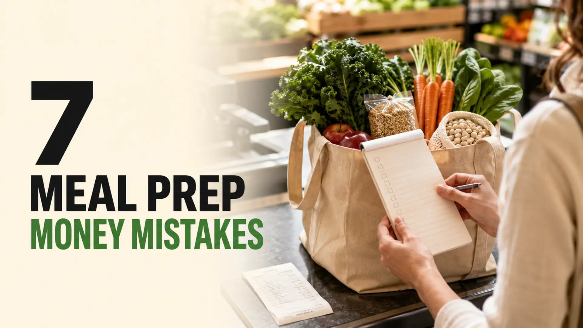 Shopper reviewing a grocery list to avoid common meal prep mistakes that waste money