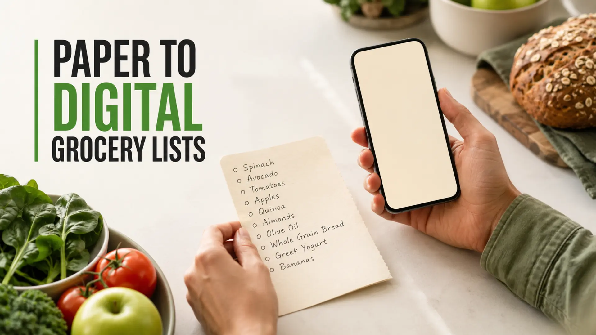 Transition from paper to digital grocery lists using a shared smartphone list
