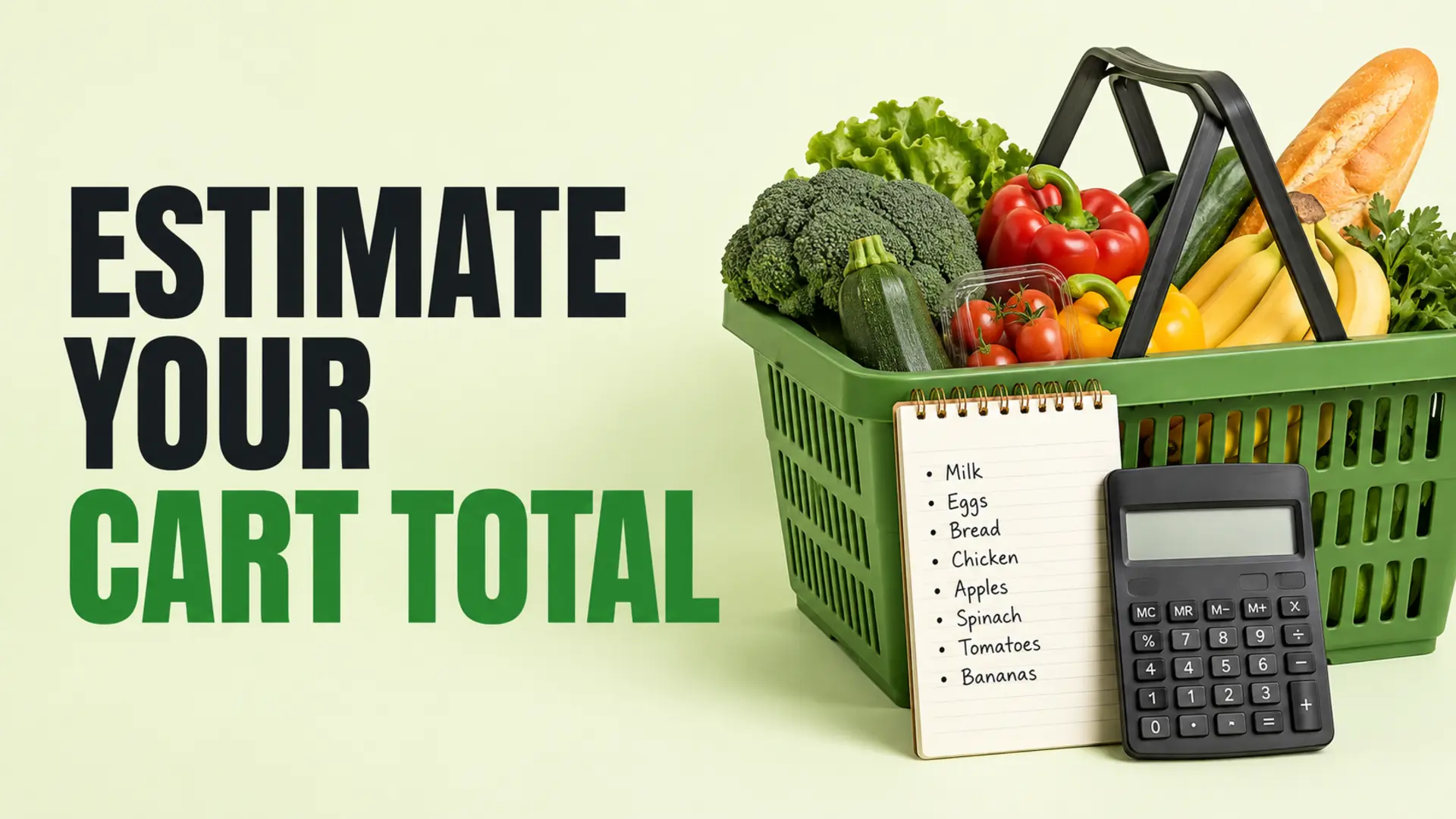 Estimate your grocery cart total using a shopping list and calculator