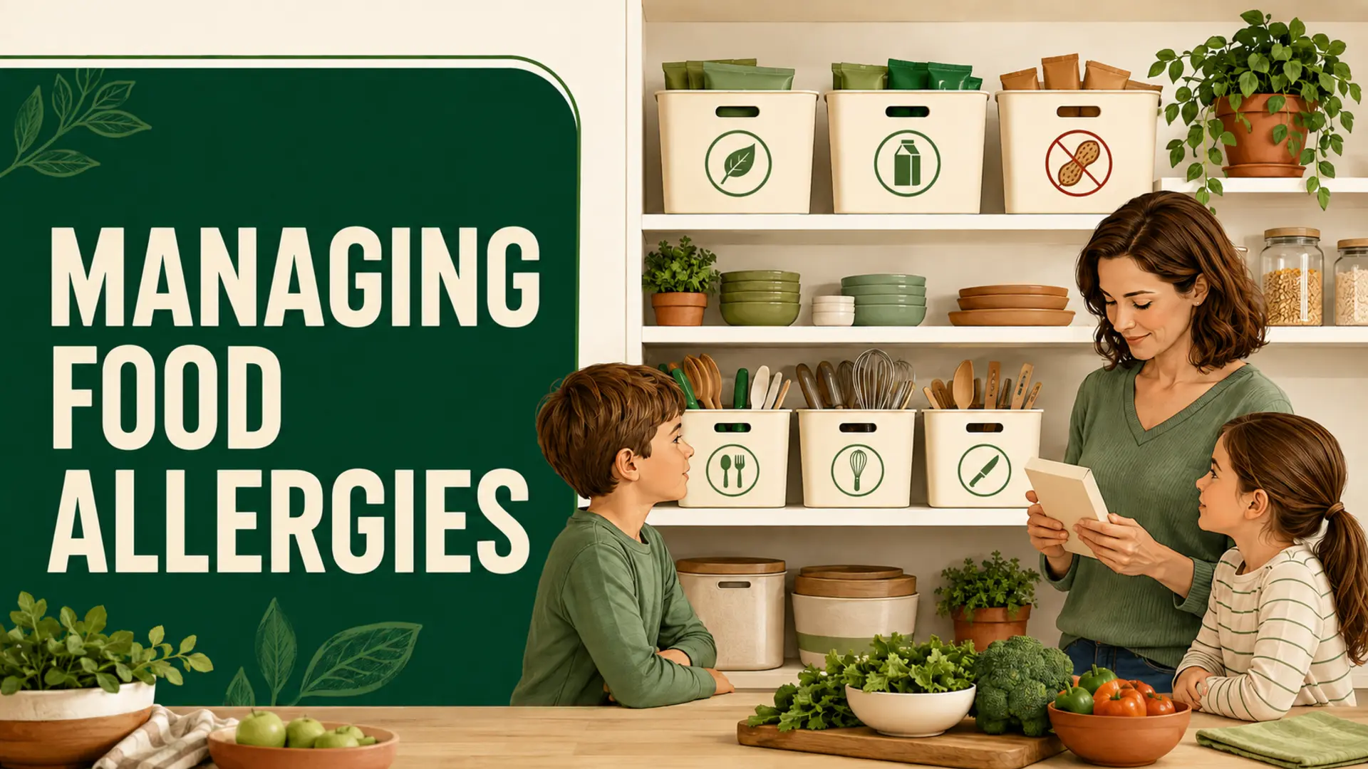 Managing food allergies with separated pantry bins and careful ingredient-label checking