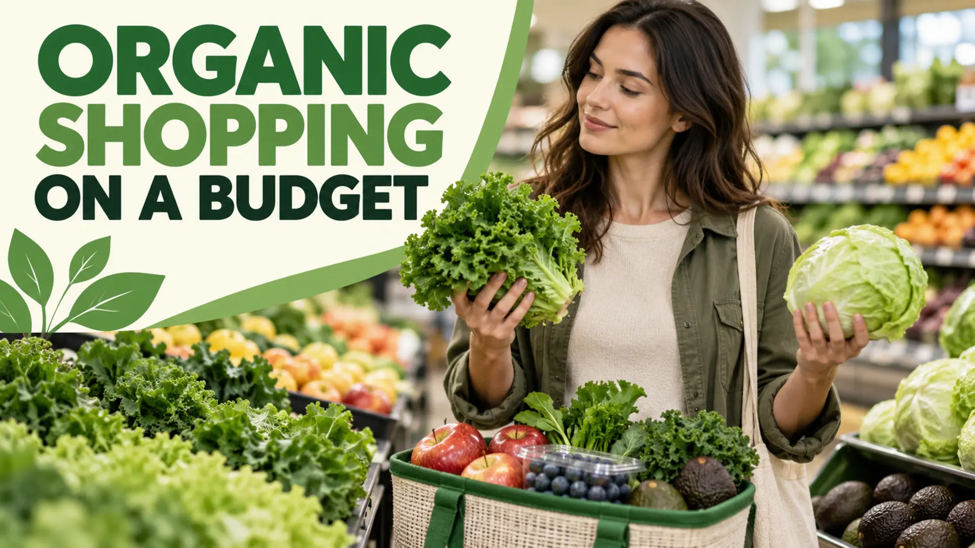 Organic shopping on a budget with a shopper comparing fresh produce