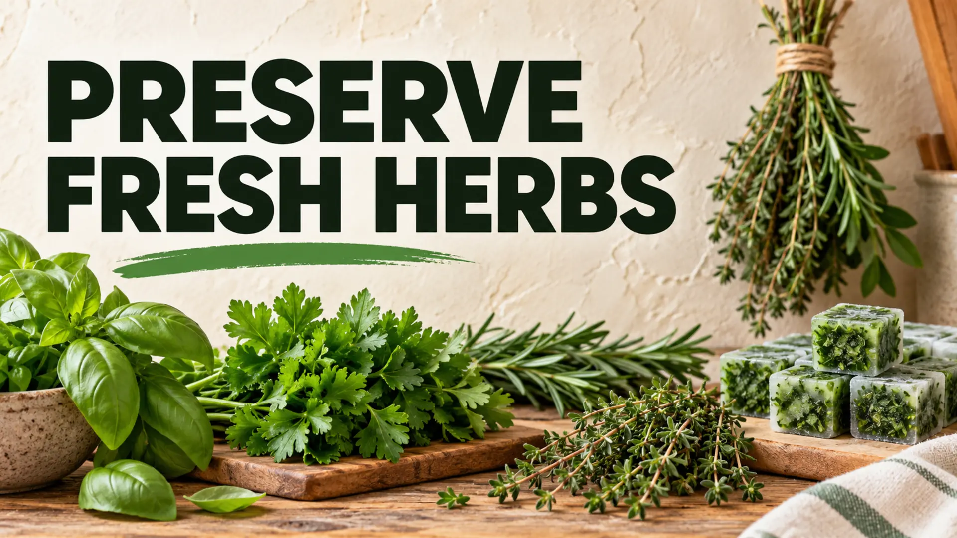 Preserve fresh herbs with basil, parsley, rosemary, thyme, freezing and drying
