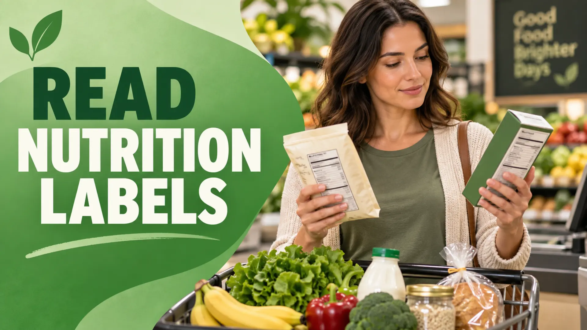 Shopper learning how to read nutrition labels while comparing two grocery packages