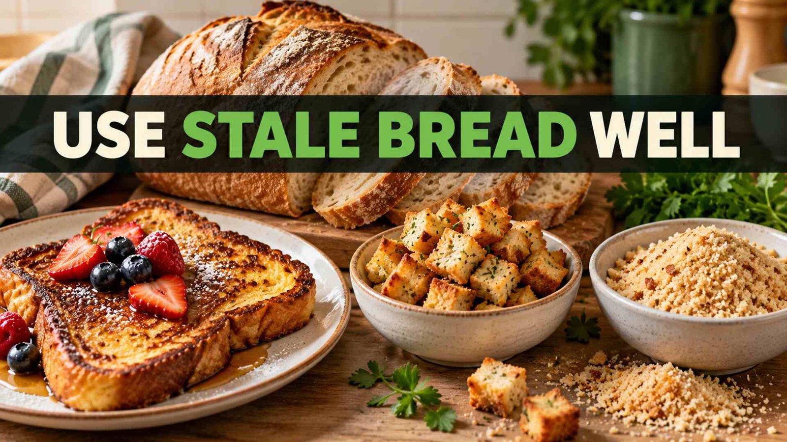 Use stale bread well with French toast, croutons and breadcrumbs