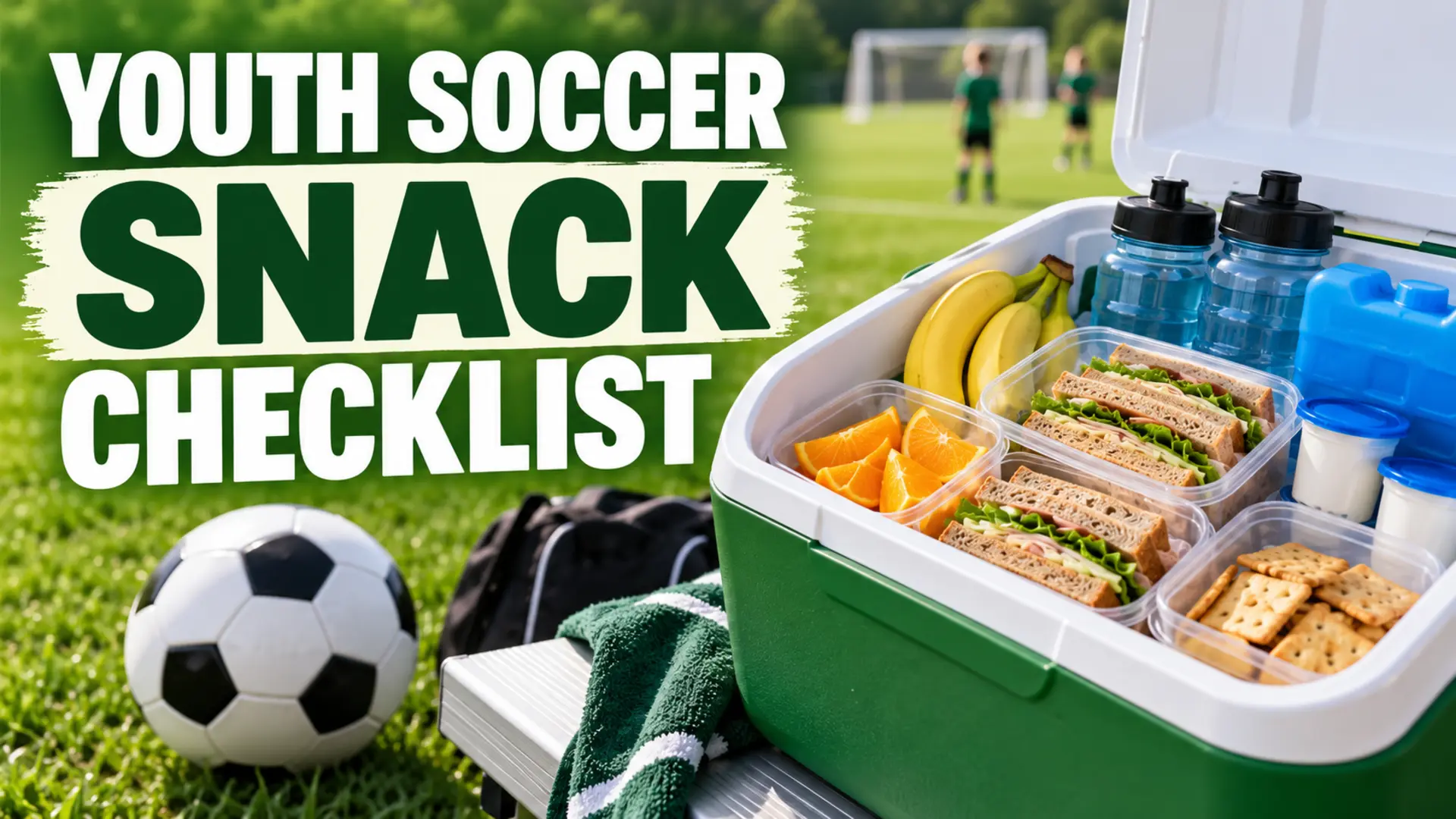 Youth soccer snack checklist with sandwiches, fruit, water, yogurt and cold packs